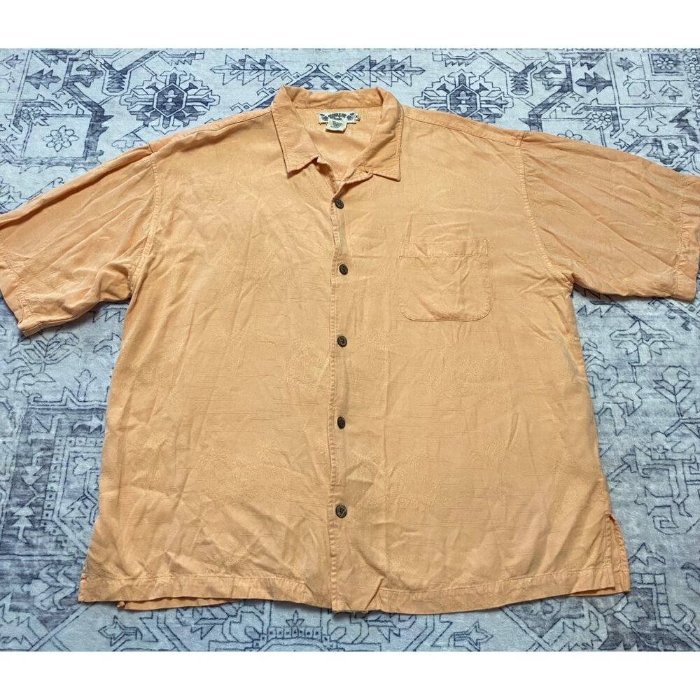 Vintage‎ Hawaiian Tropic XL Peach Button-Up Shirt Palm Tree Pattern Short Sleeve